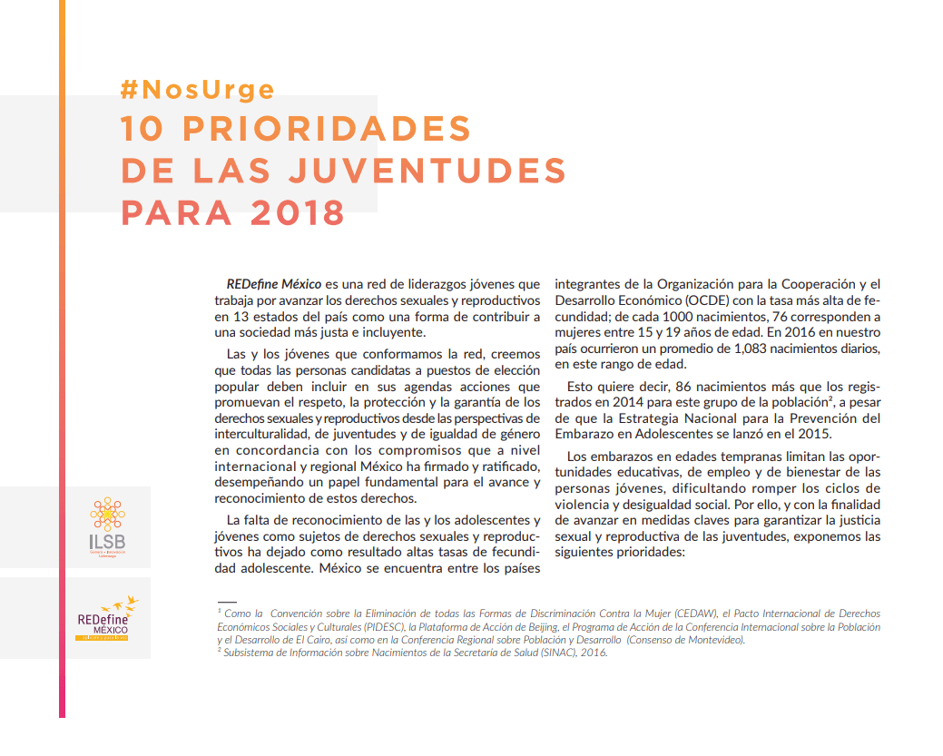 Nos urge 10 prioridades de las juventudes para 2018